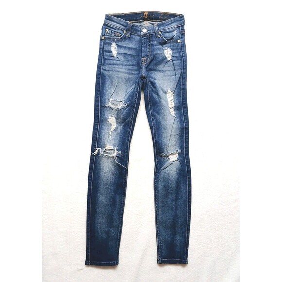7 For All Mankind The Ankle Skinny Women's Distressed Jeans Size 24 - Picture 2 of 11